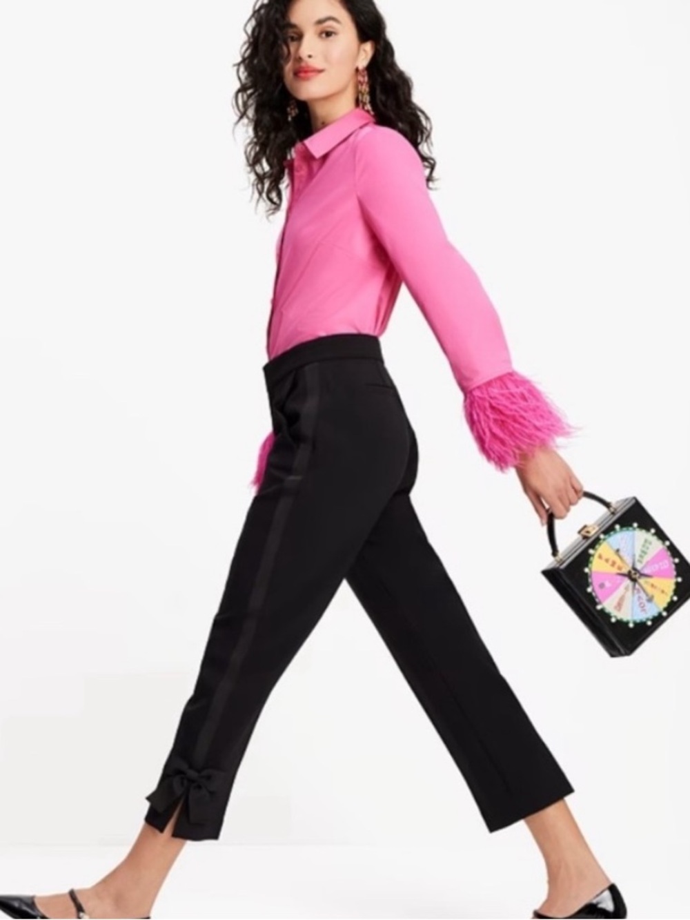 Women’s Kate Spade Grant Black Tailored Twill Bow-Hem Cropped Pants